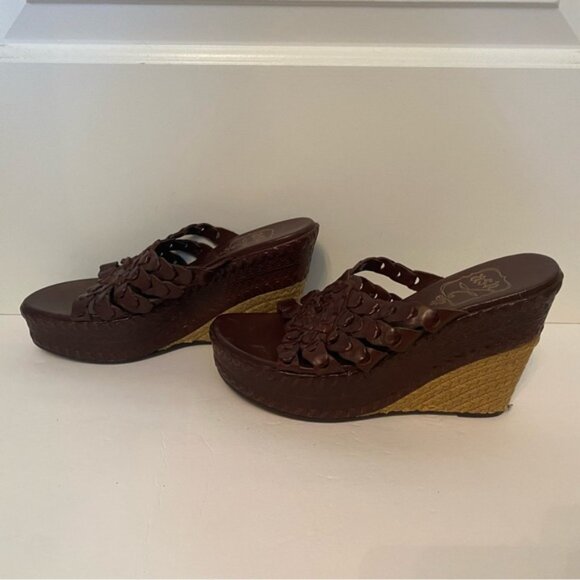 ASH SHOES WEDGE BROWN LEATHER WOVEN BRAID OPEN TOE TAN ROPE SOLES - Picture 10 of 12